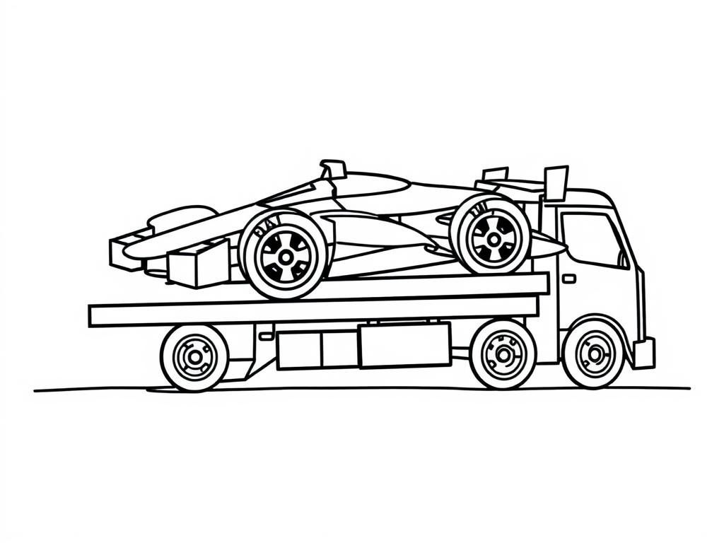 Preview of Hot wheels transportation truck carrying one formula 1s