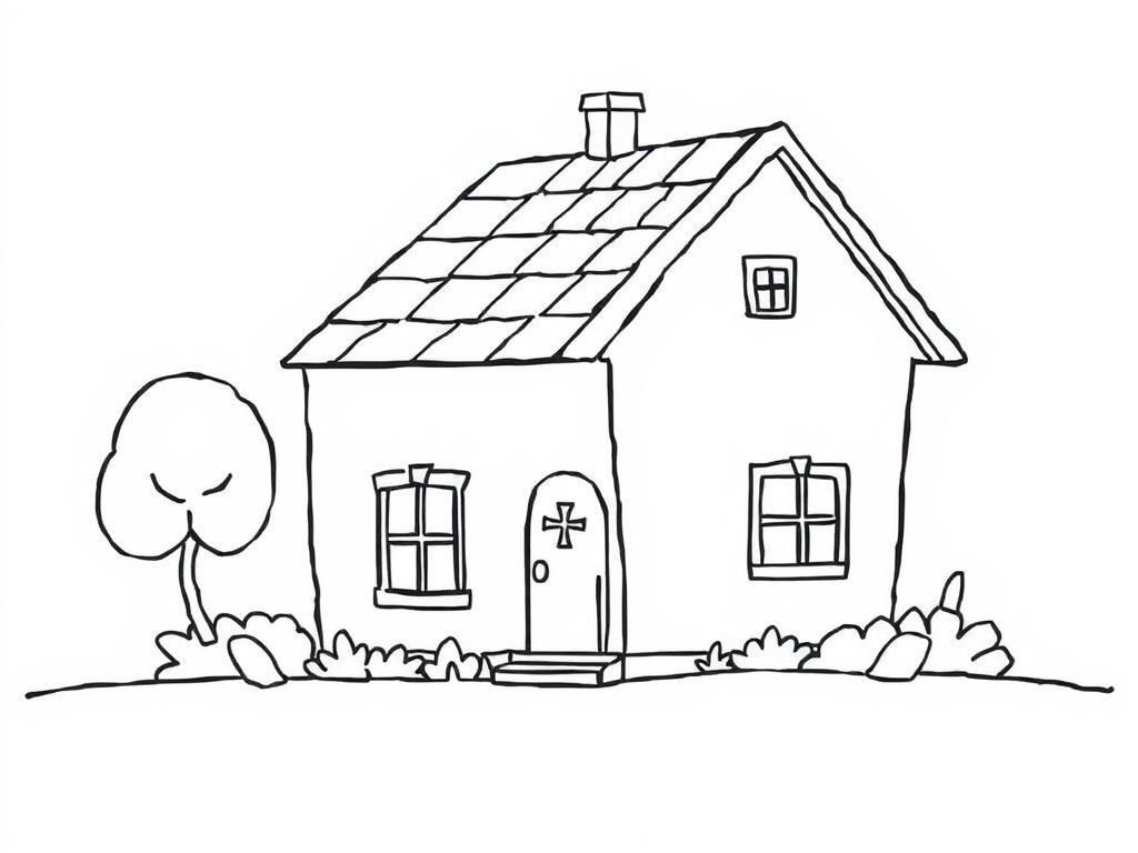 Coloring Page of a Simple House