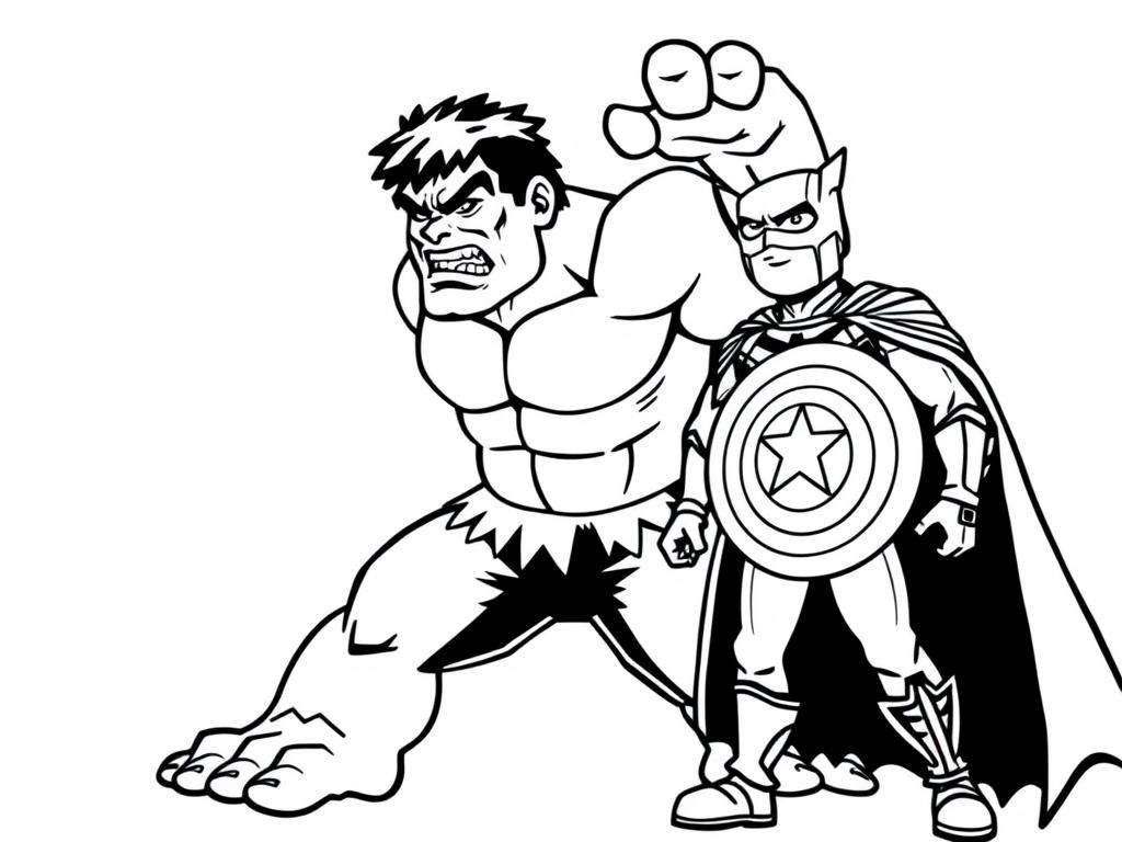 Hulk and Captain America Superhero Coloring Page