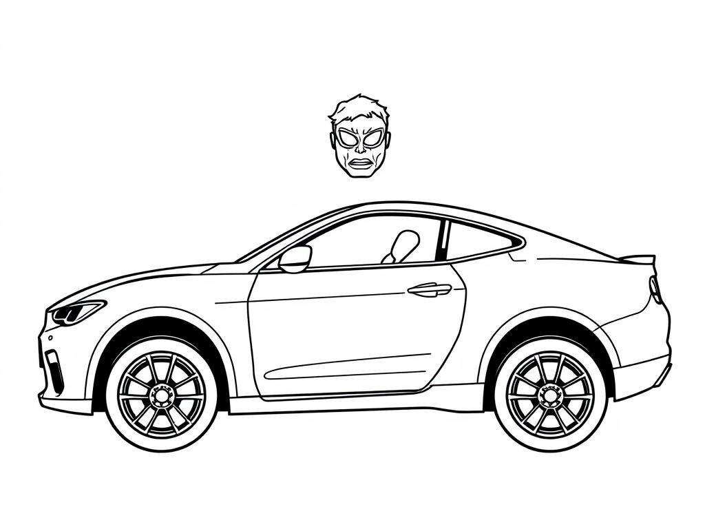 Car and Superhero Coloring Page