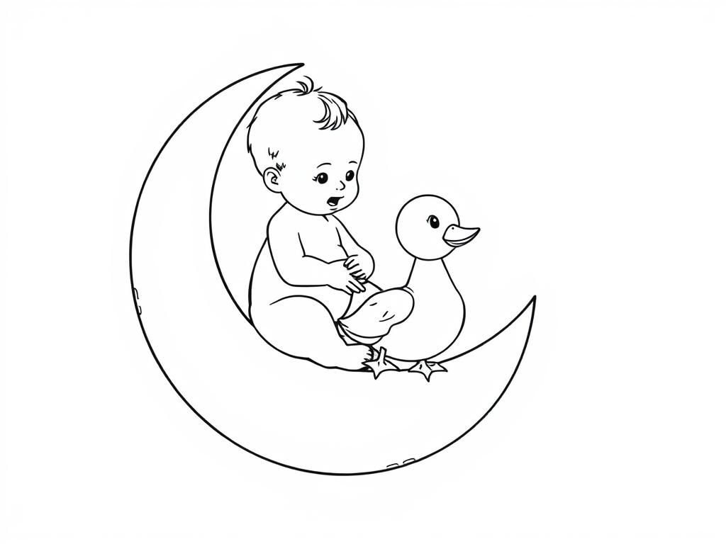 Preview of human baby and duck on moon