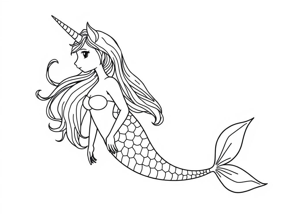 Mermaid Unicorn Coloring Page