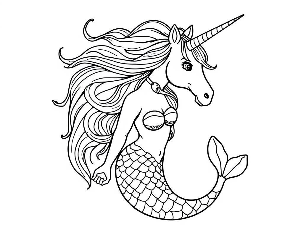 Mermaid Unicorn Coloring Page