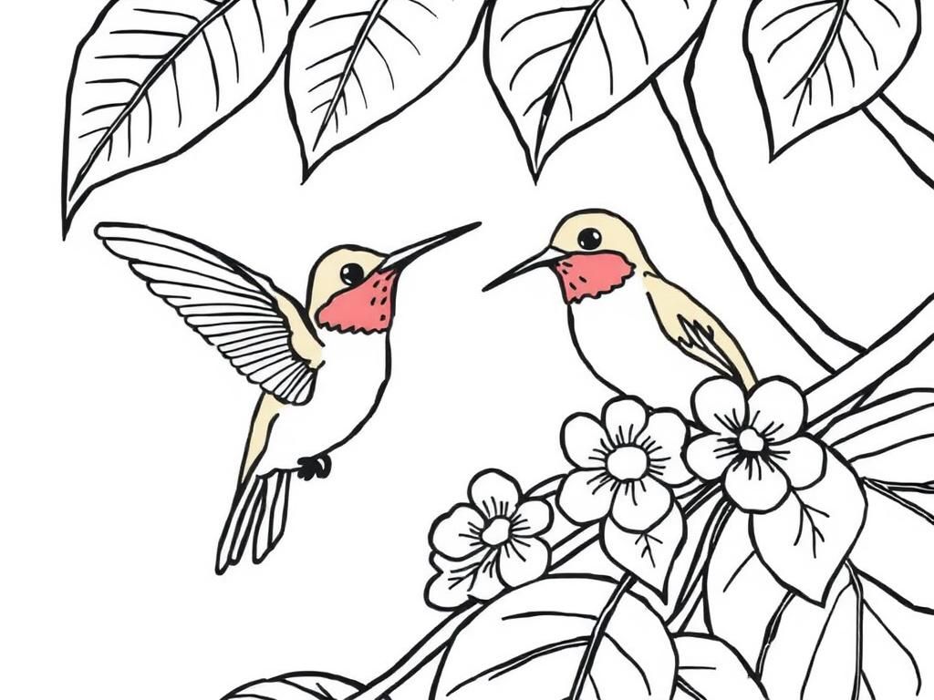 Hummingbirds in Nature Coloring Page