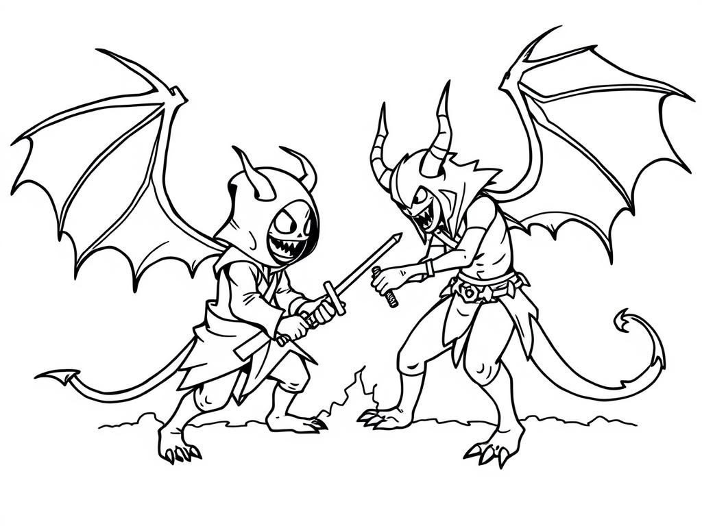 Dragons Fighting with Swords Coloring Page