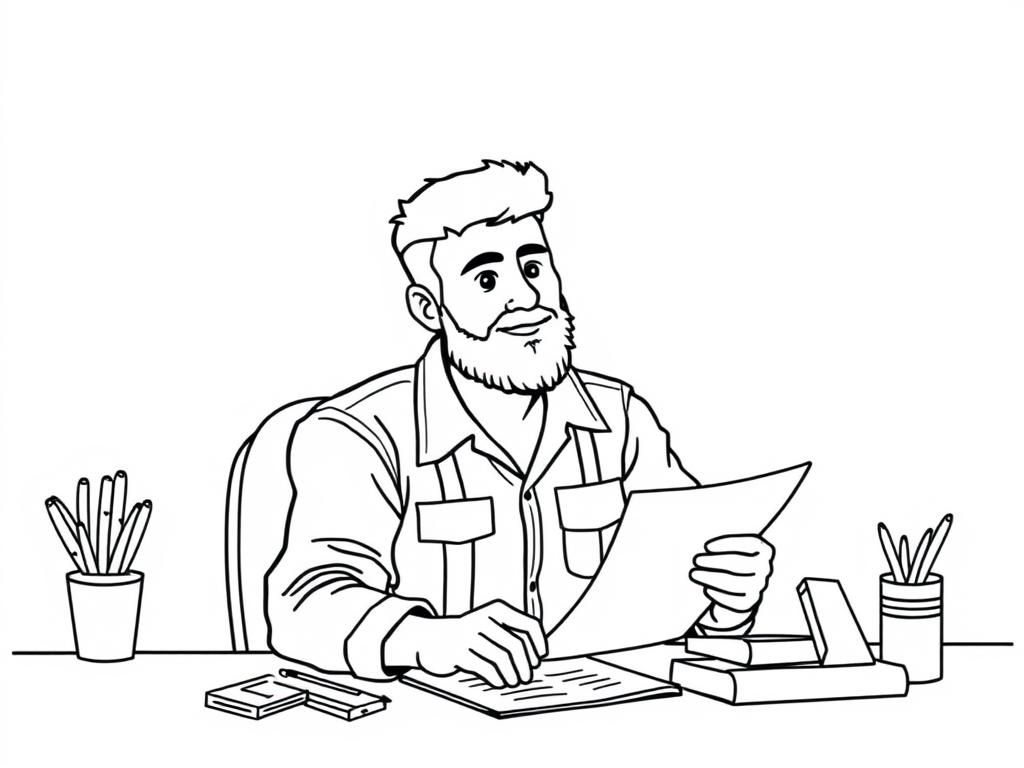 Man at Desk Coloring Page