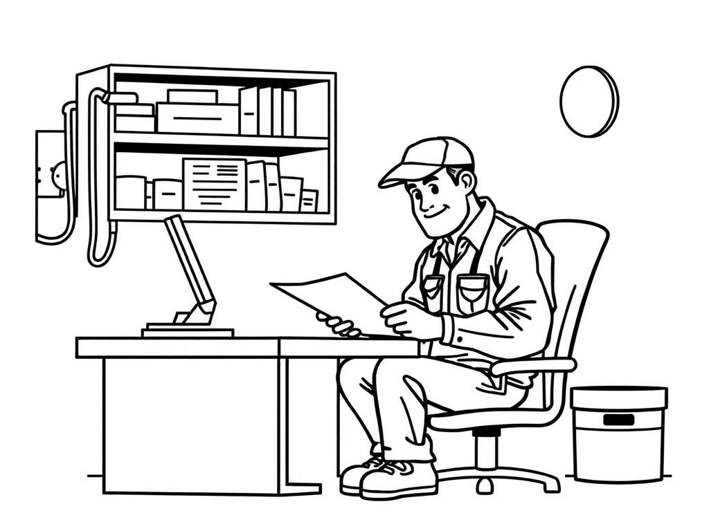 Office Worker at Desk Coloring Page