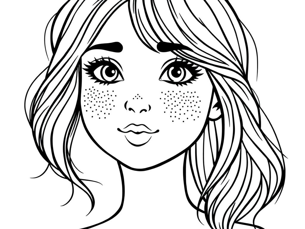 Girl with Freckles Coloring Page