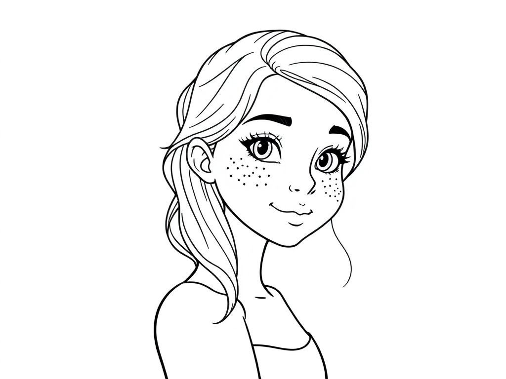 Girl with Freckles Coloring Page