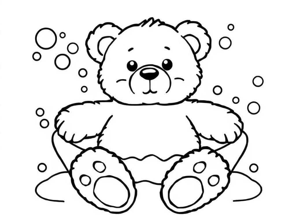 I want comfy and cozy bathing teddy with lots of bubbles - Free Printable Coloring Page