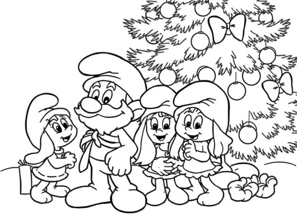 Christmas Smurfs Coloring Page