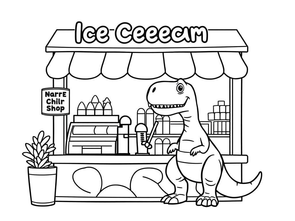 T-Rex Ice Cream Coloring Page: A Fun Dinosaur Adventure