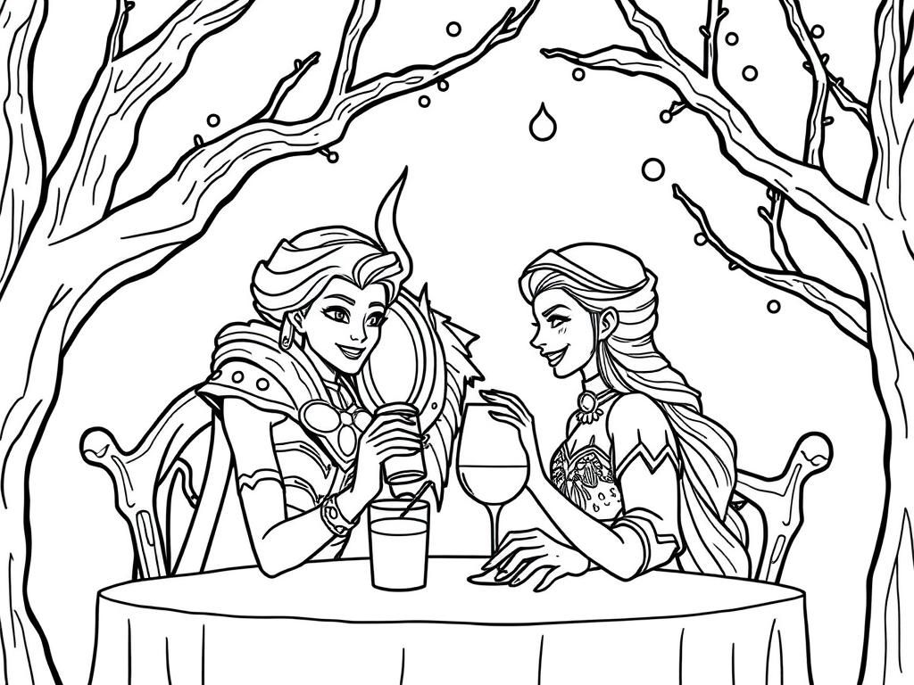 Illidan Stormrage on a date with Elsa - Free Printable Coloring Page
