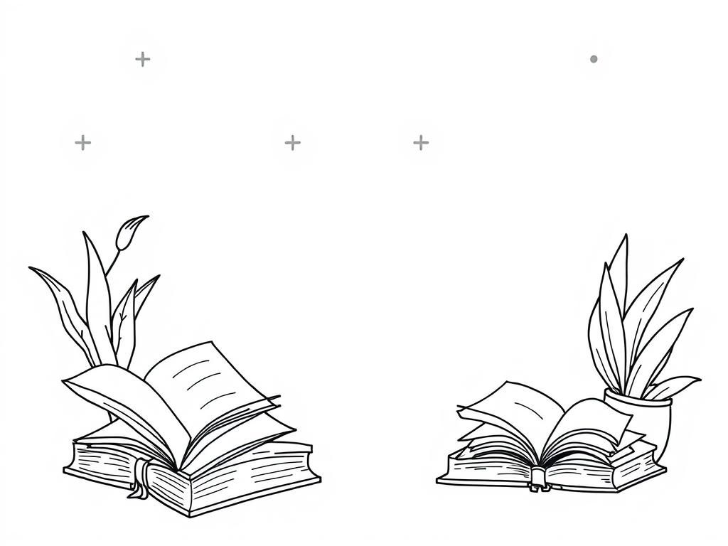 Whimsical Books and Plants Coloring Page