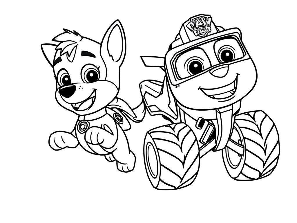Paw Patrol and Blaze Monster Machines Coloring Page
