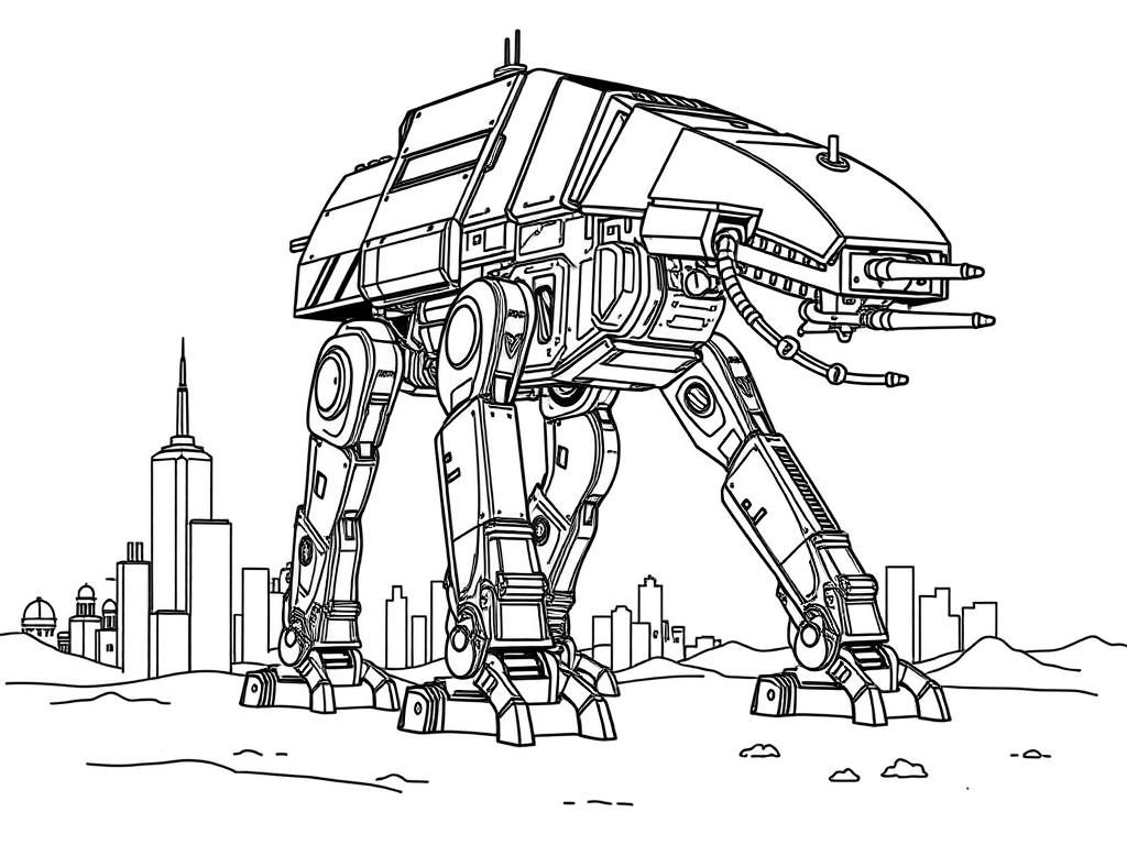 Robot Coloring Page: Futuristic Sci-Fi Art
