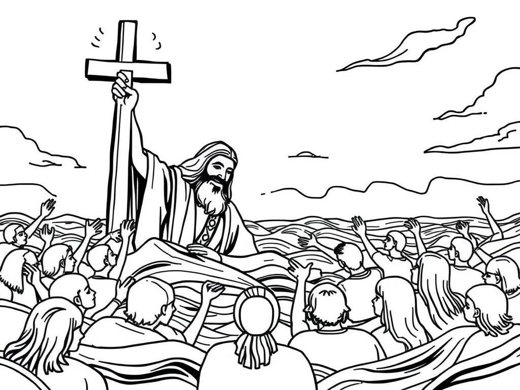 in a bold easy style, make god drowning the people during the flood - Free Printable Coloring Page