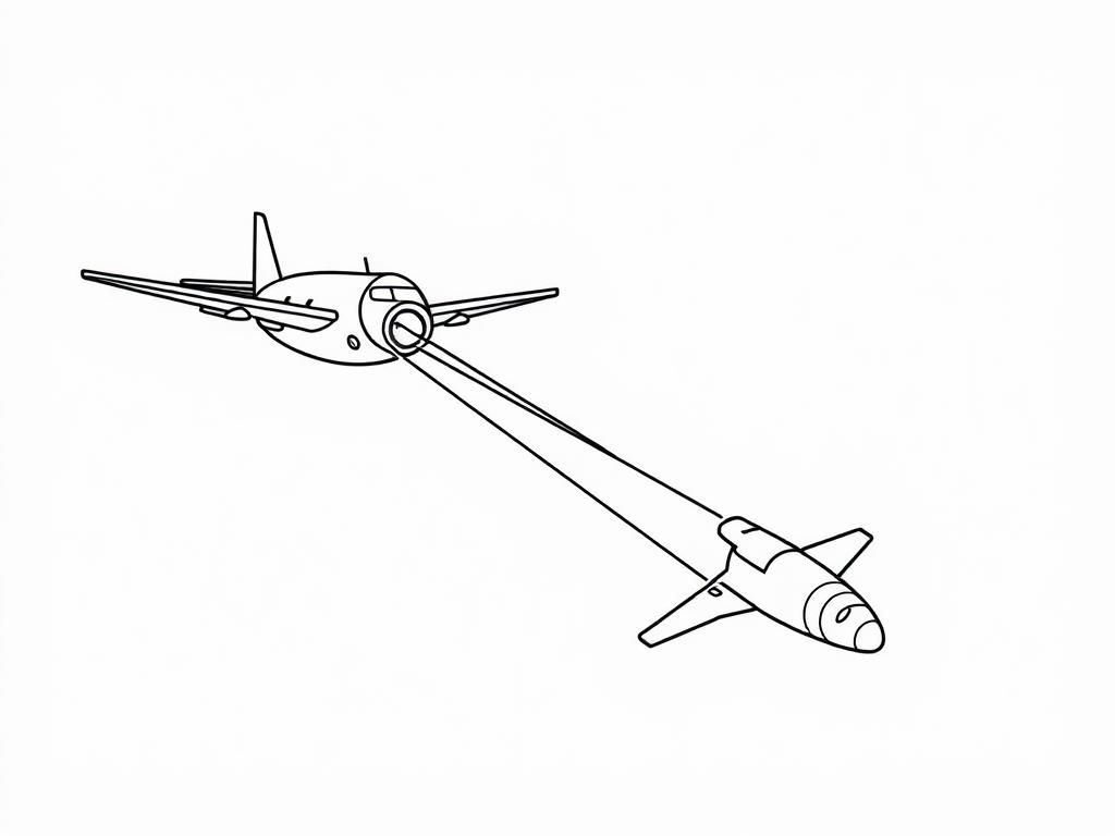 In an Ipad, generate: A airplane shooting an array of lasers through the front of the ship towards another airplane smaller than the airplane shooting lasers