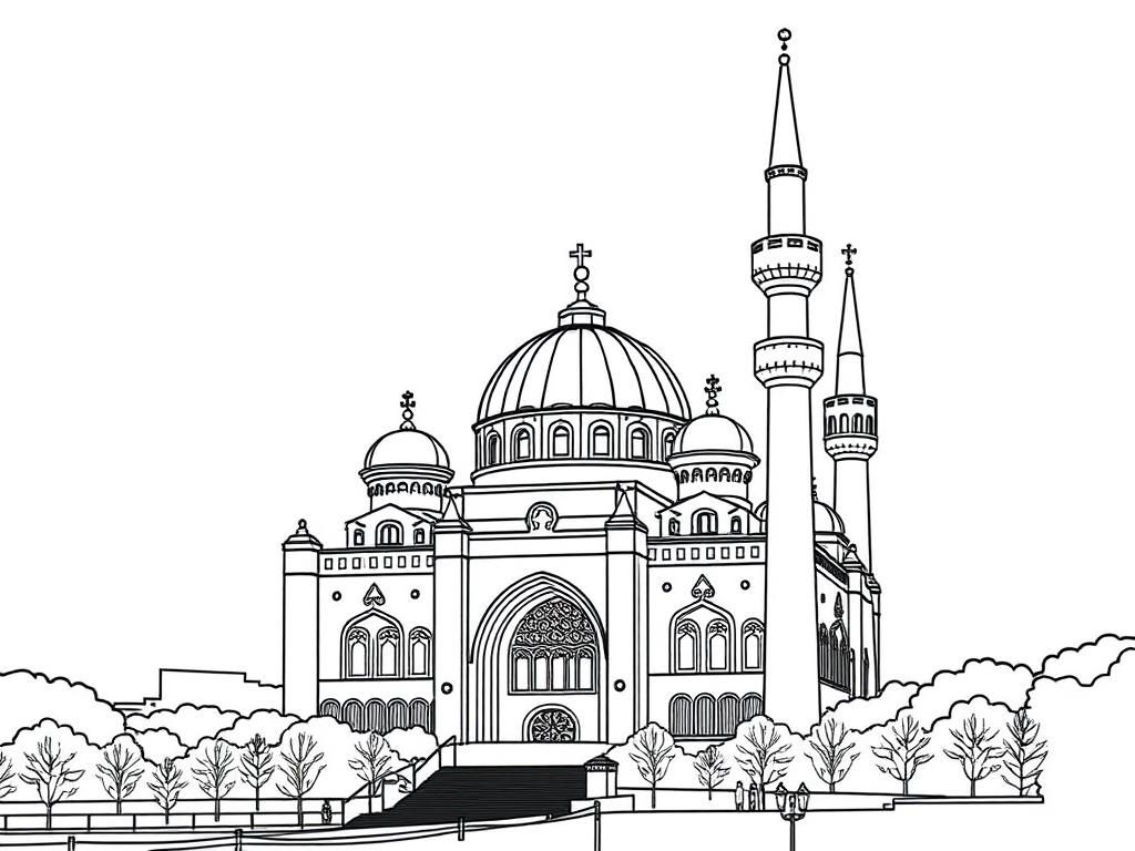 Islamic Architecture Mosque Coloring Page