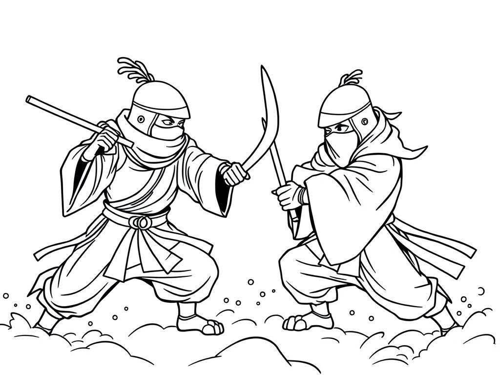 Japanese ninja-like emperors fighting