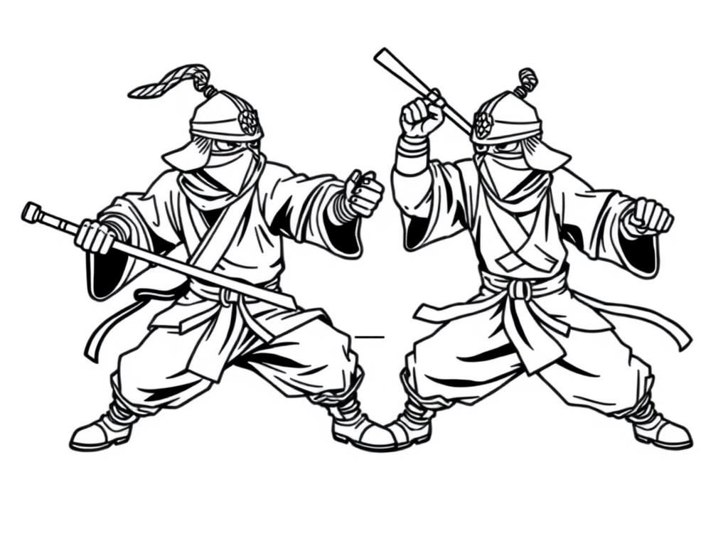 Japanese ninja-like emperors fighting with boots