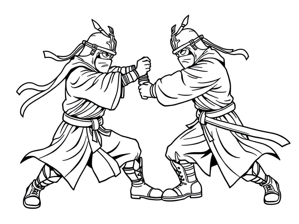 Japanese ninja-like emperors with boots fighting