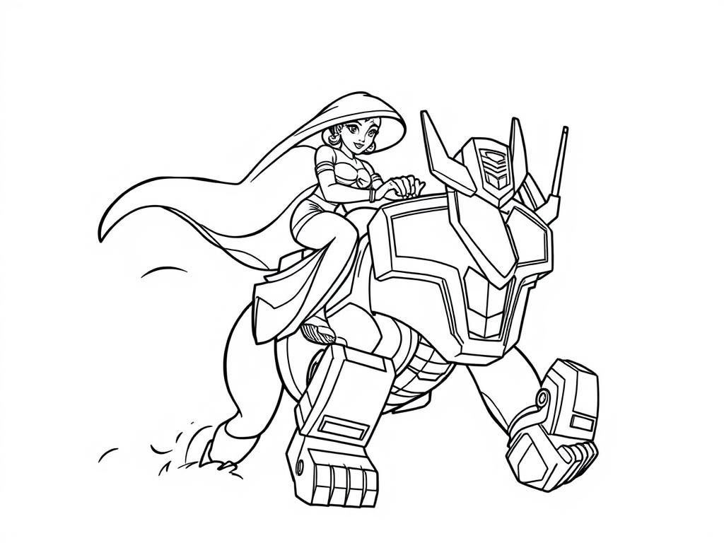 Jasmine from Aladdin riding Optimus Prime