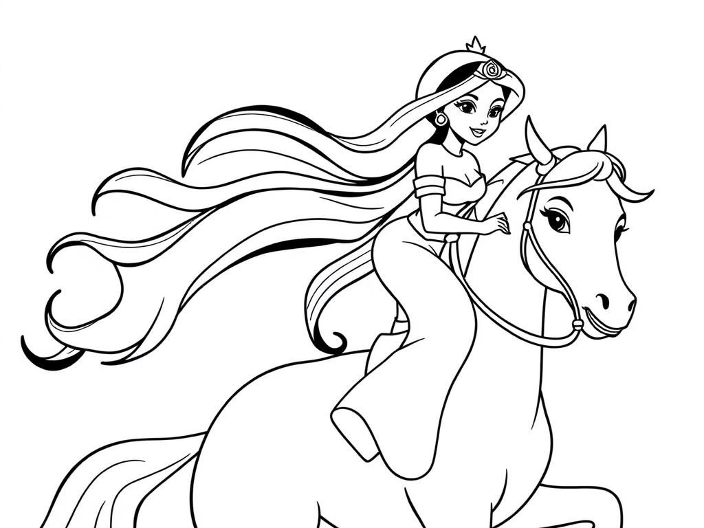 Jasmine from Aladdin riding Snow White