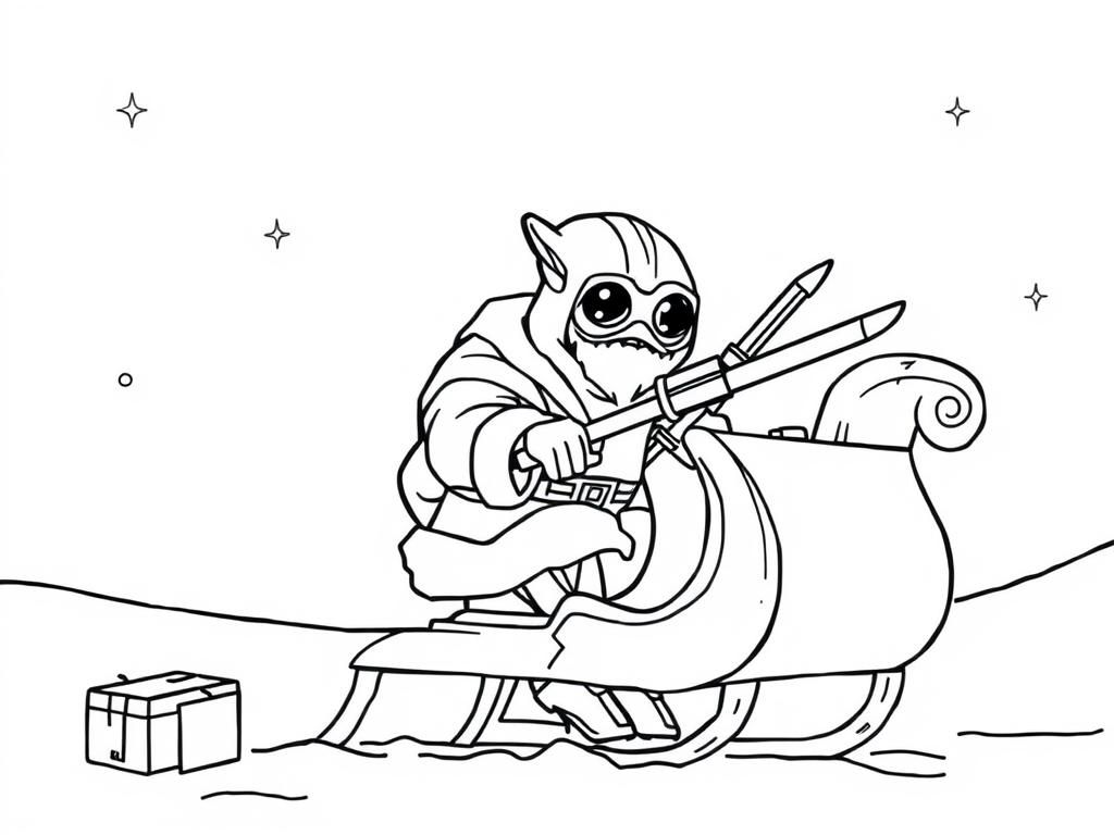 Yoda in Sleigh Coloring Page
