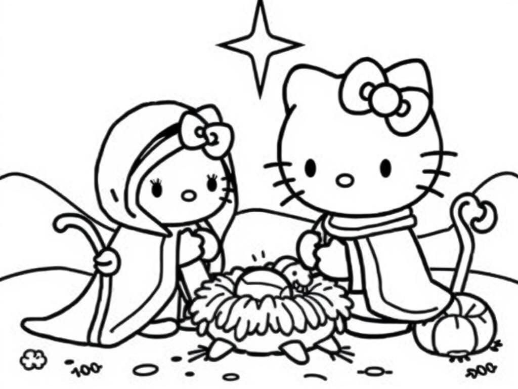 Hello Kitty Nativity Coloring Page