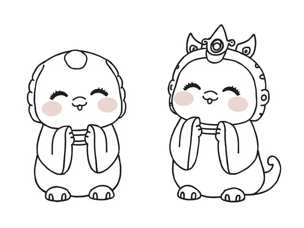 Jizu statues kawaii - Free Printable Coloring Page