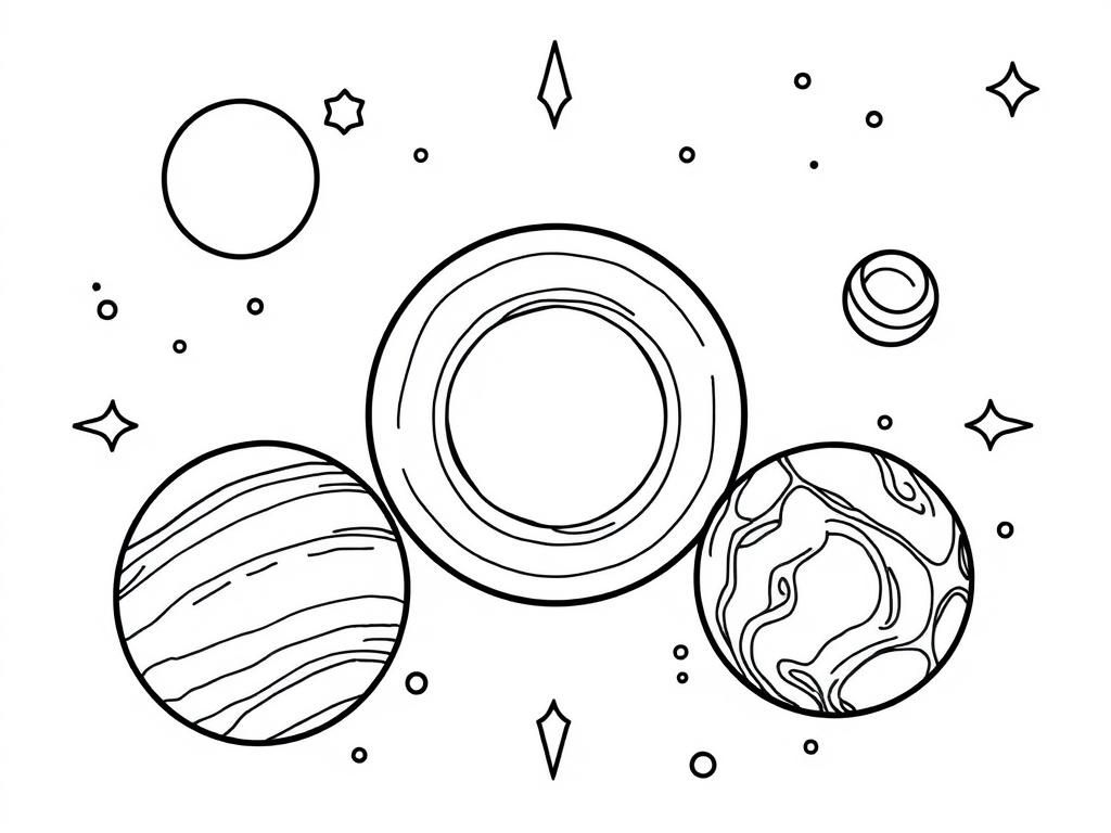 Kleurplaat van planeten en hemellichamen