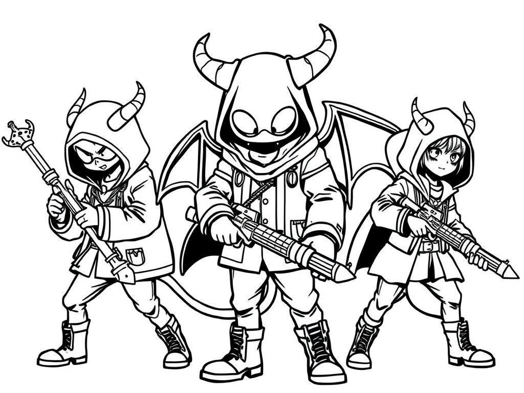 Demons with Weapons Coloring Page