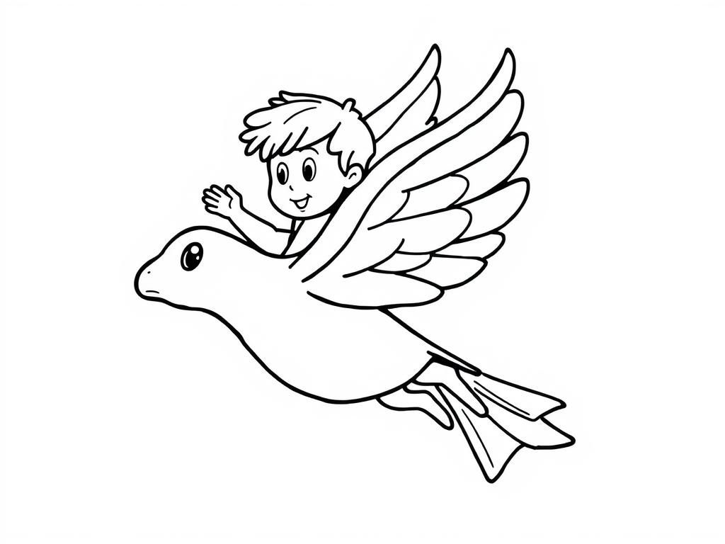 Boy on Bird Coloring Page