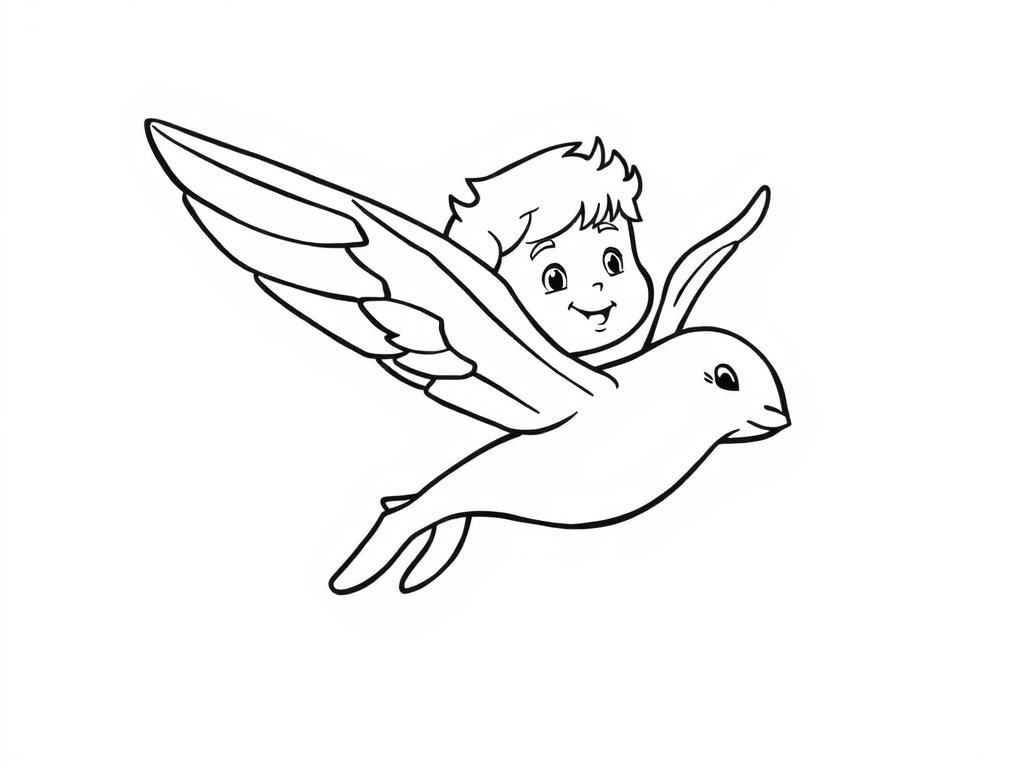 Boy Flying on Bird Coloring Page