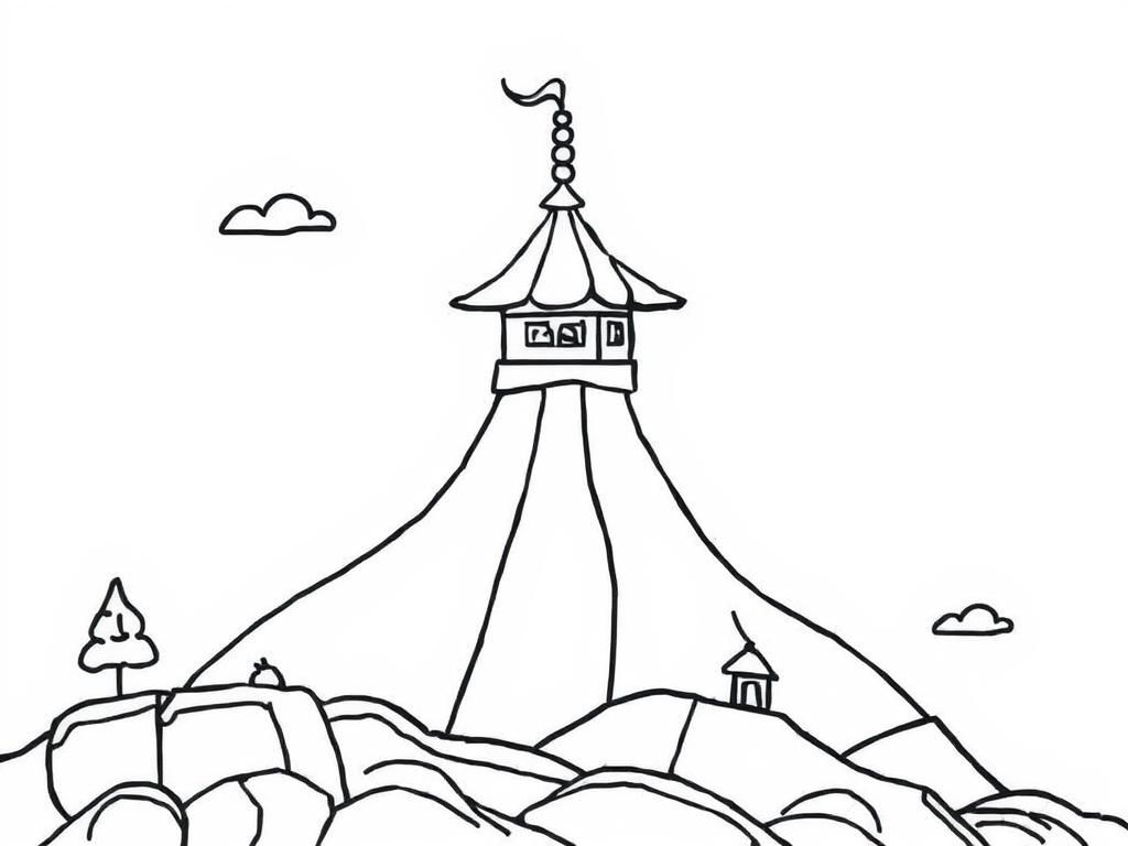 Peaceful Mountain Tower Coloring Page