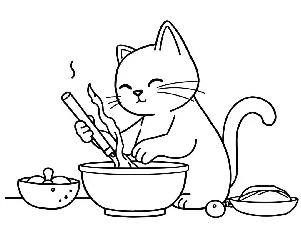 Katzen beim kochen - Free Printable Coloring Page