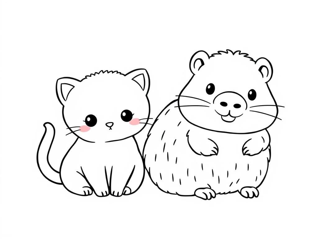 Preview of kawaii kitten and capybara