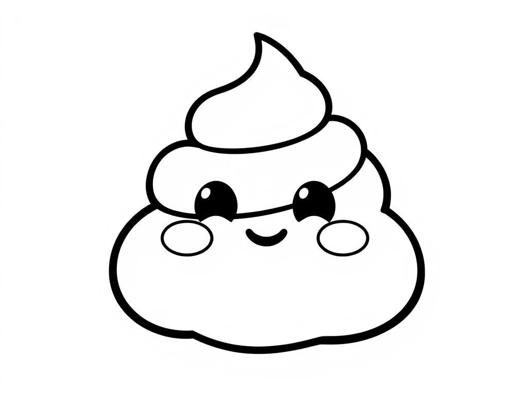 Coloring Page of Cute Cartoon Poop Emoji