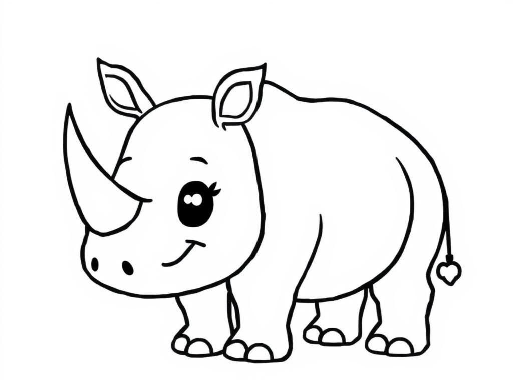 kawaii rhinoceros - Free Printable Coloring Page