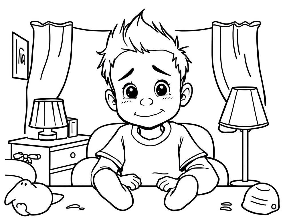 Boy in Bed Coloring Page