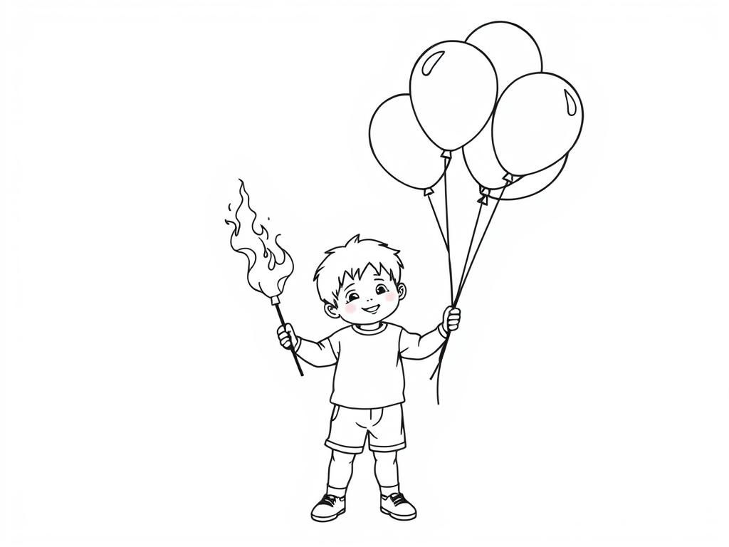 kid holding balloons on fire