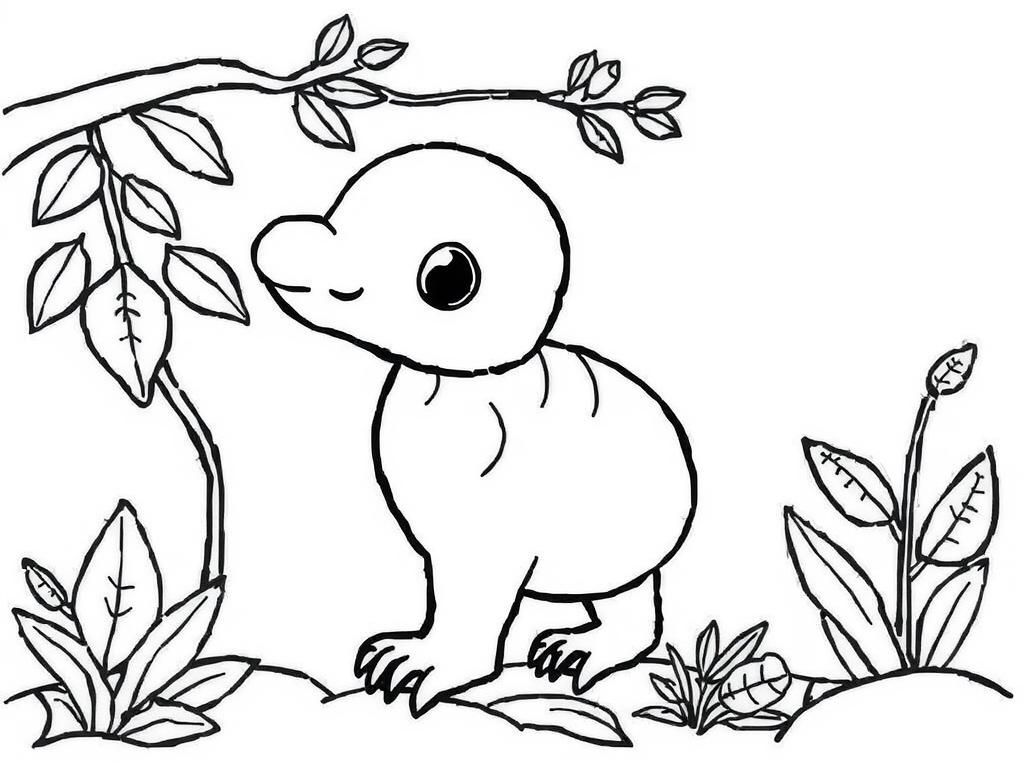 Dino in a Forest Coloring Page