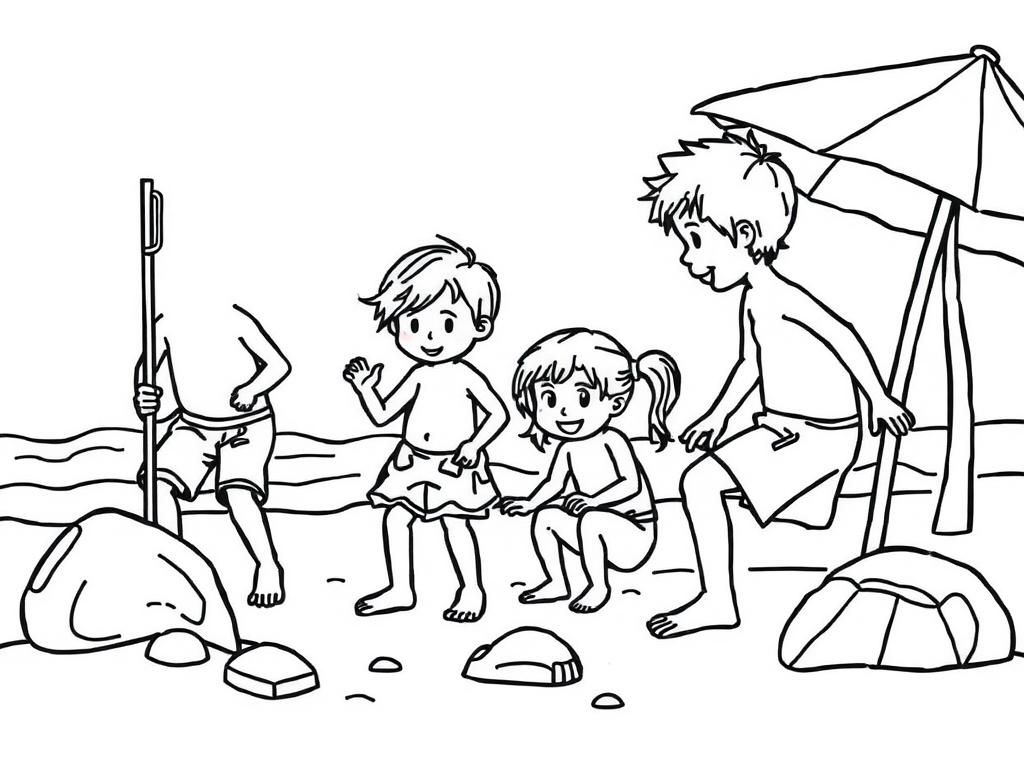 Kids at the Beach Coloring Page