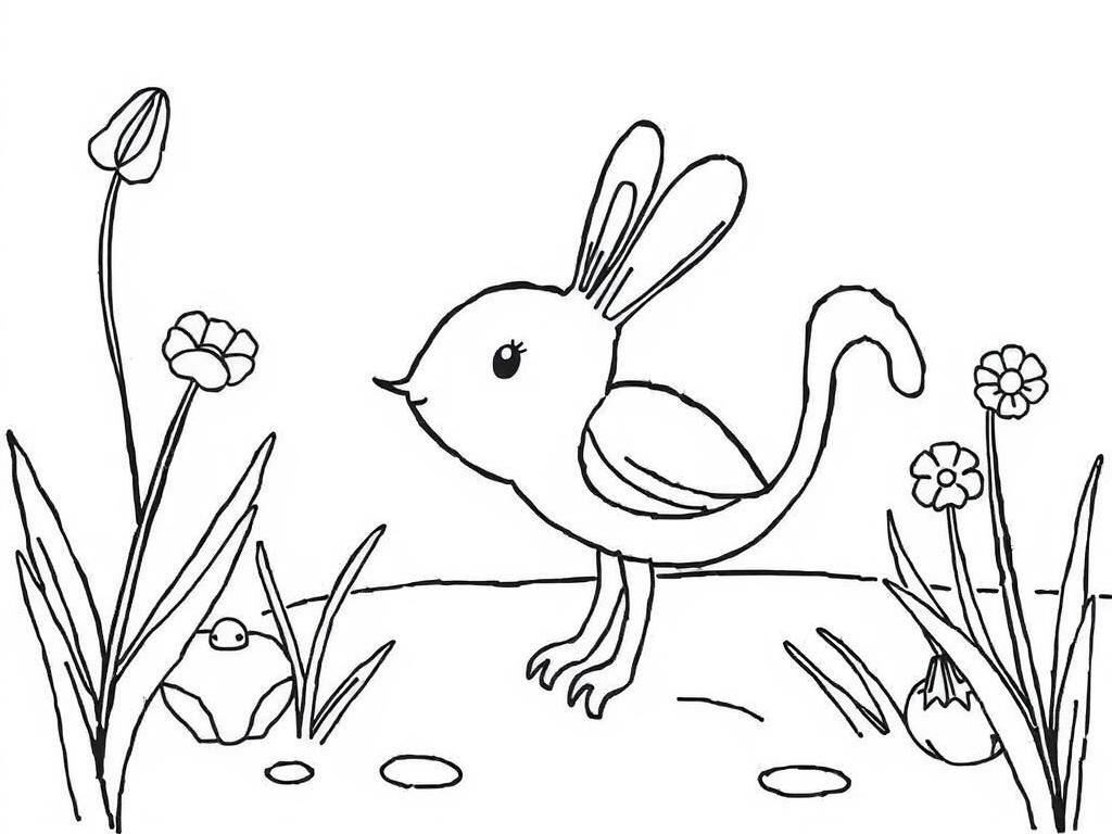 Bird in a Garden Coloring Page