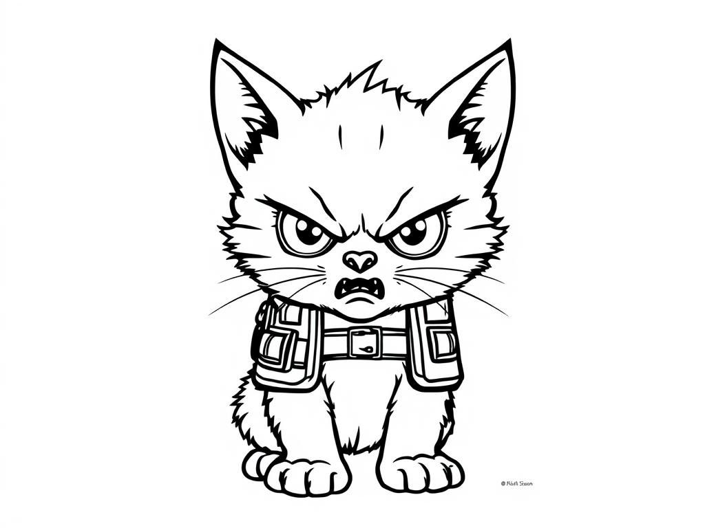 Preview of kitten looking angry with a battle vest