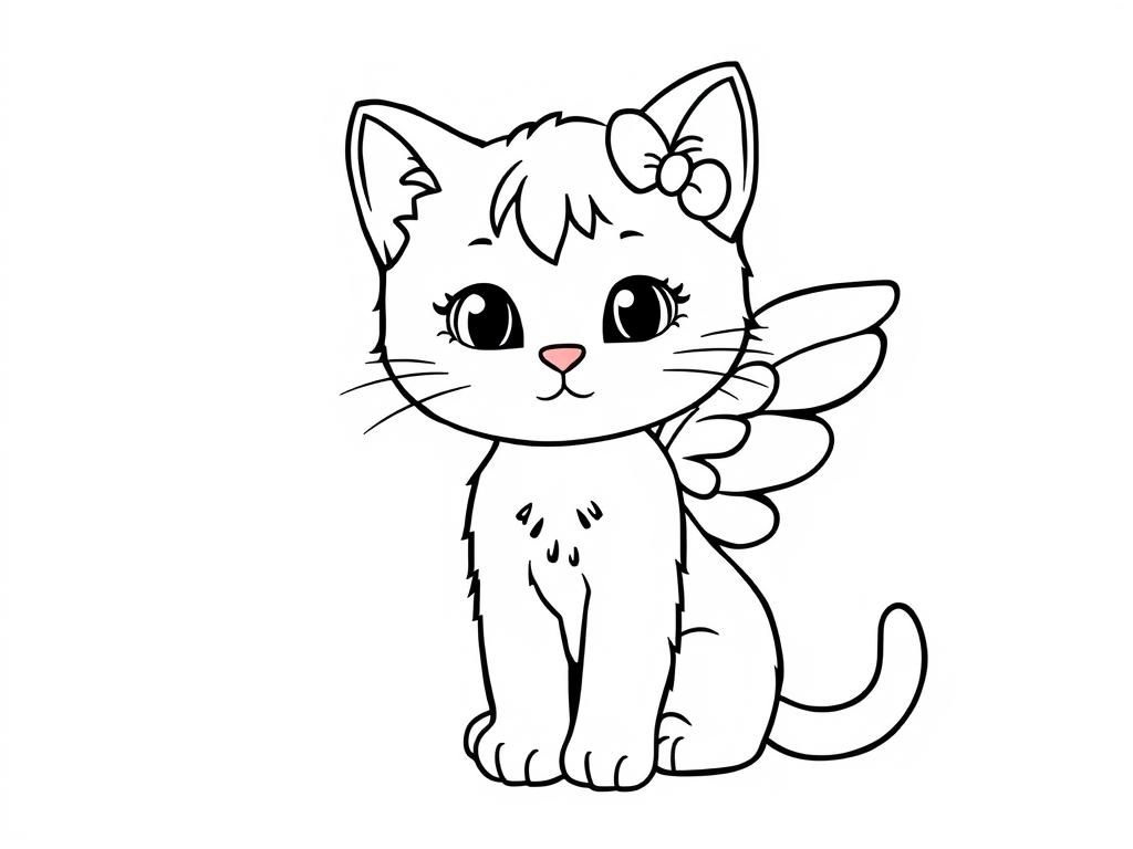 Cute Winged Cat Coloring Page