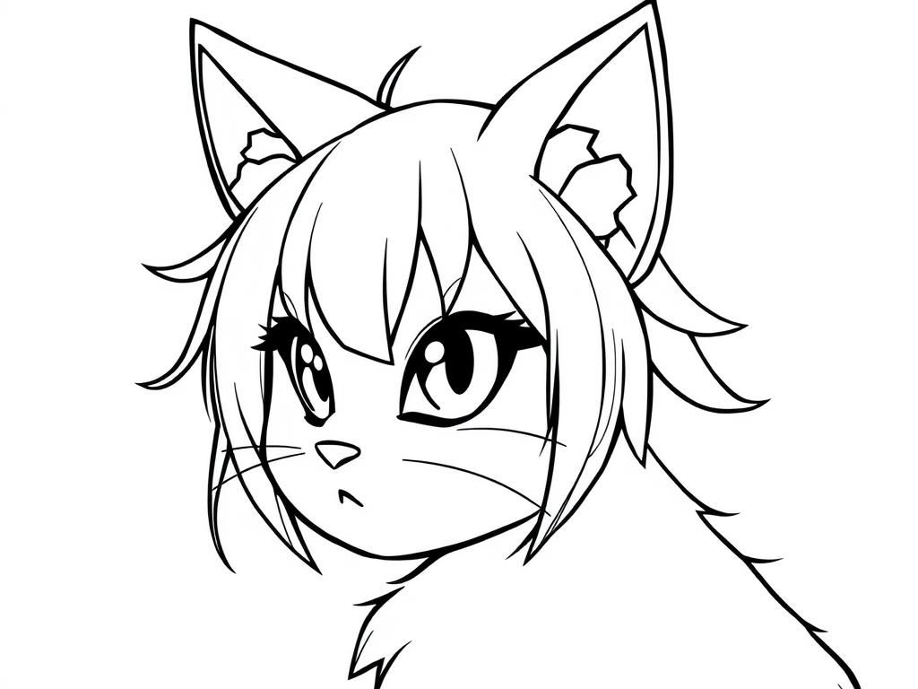 Anime Cat Girl Coloring Page