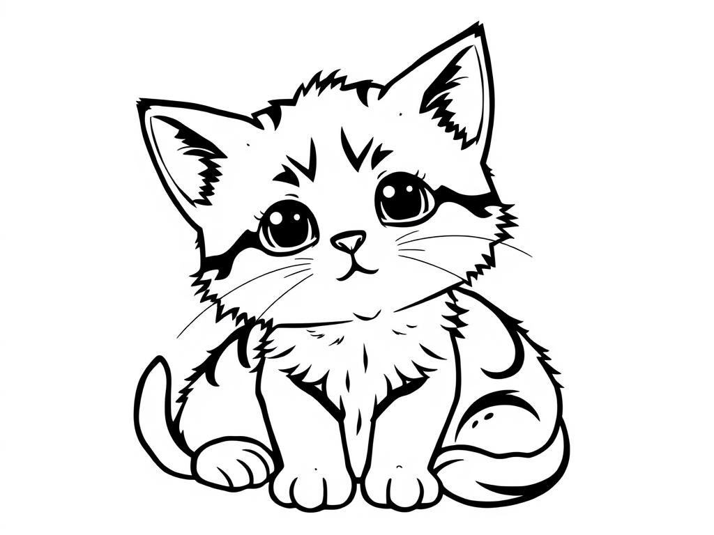 Coloring Page of a Cute Sitting Cat
