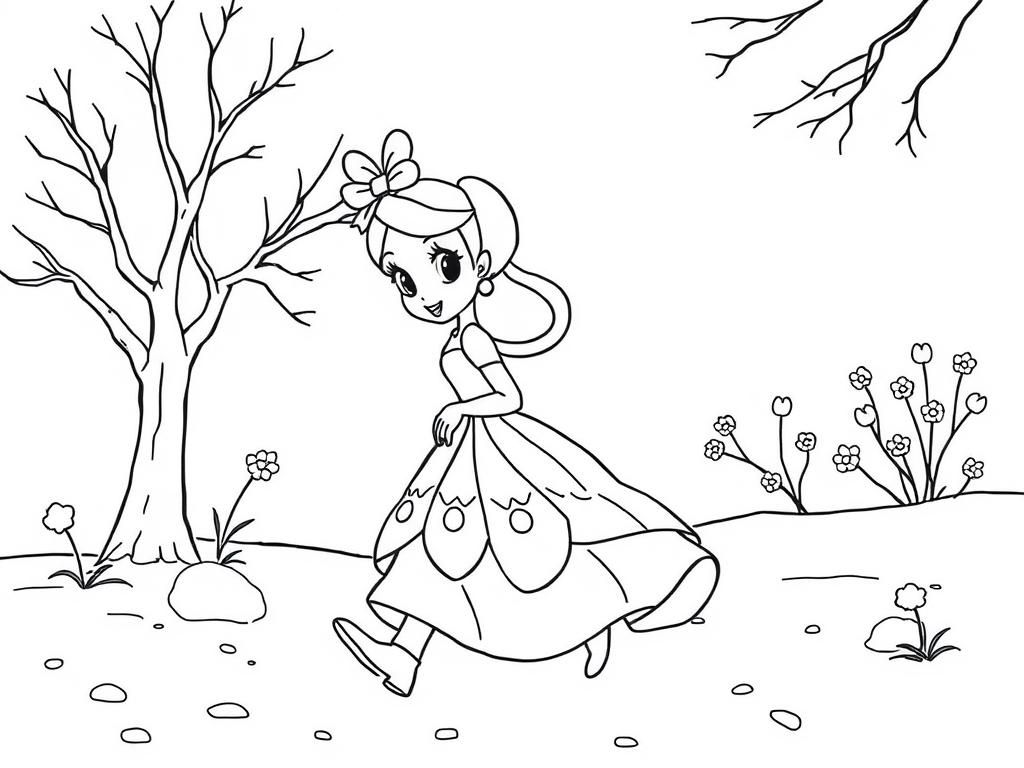 Princess Walking in Garden Coloring Page